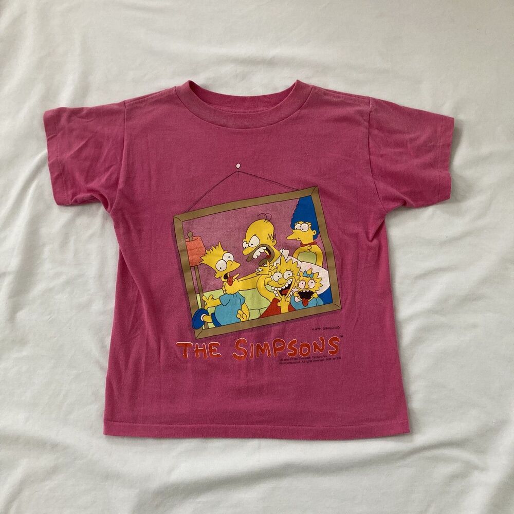 1990 Simpsons Vintage Tshirt - Pink - Size Kids Medium / Womens Extra Small